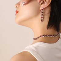 Retro Geometric Titanium Steel Zircon Bracelets Earrings Necklace sku image 4