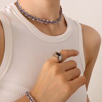 Retro Geometric Titanium Steel Zircon Bracelets Earrings Necklace sku image 33