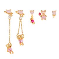 Sweet Bear Heart Shape Brass Drop Earrings Earrings Ear Studs Plating Zircon Copper Earrings sku image 1