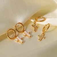 Fashion Cross Stainless Steel Earrings Inlay Artificial Pearls Zircon Stainless Steel Earrings main image 3