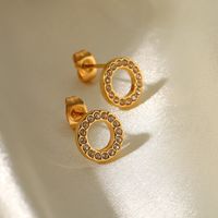 Simple Style Round Stainless Steel Earrings Inlay Zircon Stainless Steel Earrings main image 1