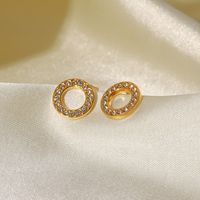 Simple Style Round Stainless Steel Earrings Inlay Zircon Stainless Steel Earrings main image 2