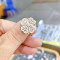 Simple Style Flower Alloy Plating Rhinestone Open Ring main image 2