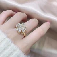 Simple Style Flower Alloy Plating Rhinestone Open Ring main image 4