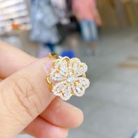 Simple Style Flower Alloy Plating Rhinestone Open Ring main image 6