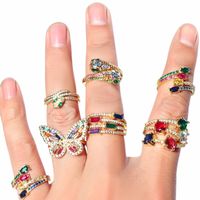 Retro Butterfly Copper Open Ring Plating Zircon Copper Rings main image 9