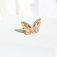Retro Butterfly Copper Open Ring Plating Zircon Copper Rings main image 7