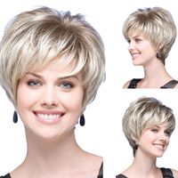 Women's Sweet Simple Style Holiday Home High Temperature Wire Centre Parting Short Straight Hair Wigs sku image 1