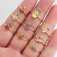 Cute Animal Fruit Copper Open Ring Inlay Zircon Copper Rings main image 1