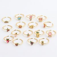 Cute Animal Fruit Copper Open Ring Inlay Zircon Copper Rings main image 3