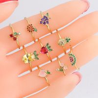 Cute Animal Fruit Copper Open Ring Inlay Zircon Copper Rings main image 2