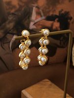Fashion Round Copper Earrings Plating Artificial Pearls Copper Earrings main image 3