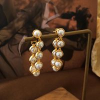 Fashion Round Copper Earrings Plating Artificial Pearls Copper Earrings sku image 1