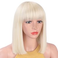 Women's Fashion White Party High Temperature Wire Bangs Straight Hair Wigs main image 4