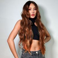 Women's Fashion Light Brown Casual Chemical Fiber Centre Parting Long Curly Hair Wigs sku image 1