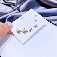 Cute Bear Bow Knot Copper Ear Studs Opal Zircon Copper Earrings main image 2