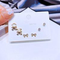 Cute Bear Bow Knot Copper Ear Studs Opal Zircon Copper Earrings sku image 1