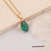 Stainless Steel 18K Gold Plated Fashion Flower Butterfly Zircon Pendant Necklace main image 3