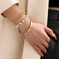 Fashion Geometric Star Heart Shape Alloy Plating Hollow Out Artificial Pearls Rhinestones Bracelets sku image 1