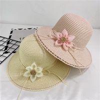 Women's Vacation Solid Color Flower Wide Eaves Sun Hat main image 1