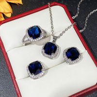 Luxurious Square Copper Inlay Zircon Rings Earrings Necklace main image 3