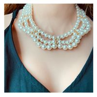 Elegant Geometric Imitation Pearl Beaded Layered Pearl Necklace main image 6