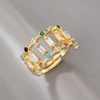 Fashion Geometric Copper Open Ring Plating Hollow Out Zircon Copper Rings main image 5