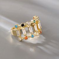 Fashion Geometric Copper Open Ring Plating Hollow Out Zircon Copper Rings main image 3