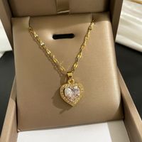 Fashion Geometric Heart Shape Titanium Steel Pendant Necklace Chain Diamond Stainless Steel Necklaces main image 1