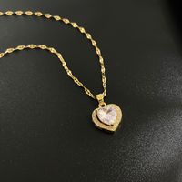 Fashion Geometric Heart Shape Titanium Steel Pendant Necklace Chain Diamond Stainless Steel Necklaces main image 5