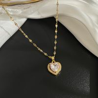 Fashion Geometric Heart Shape Titanium Steel Pendant Necklace Chain Diamond Stainless Steel Necklaces main image 2