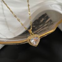Fashion Geometric Heart Shape Titanium Steel Pendant Necklace Chain Diamond Stainless Steel Necklaces main image 3