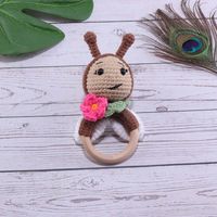 Baby Knitted Rattle Bell Wooden Ring Sounding Rattle Toy Rattle Toy Baby Soothing Doll Hand Crocheted Weaving sku image 33