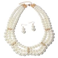 Elegant Geometric Imitation Pearl Beaded Layered Pearl Necklace sku image 4