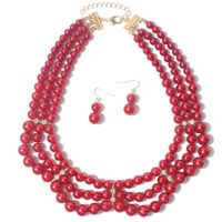 Elegant Geometric Imitation Pearl Beaded Layered Pearl Necklace sku image 6