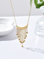 304 Stainless Steel 14K Gold Plated Simple Style Tassel Triangle Beads Pendant Necklace main image 2