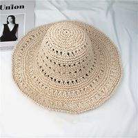Unisex Vacation Solid Color Wide Eaves Straw Hat main image 3