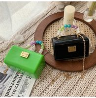 Cute Solid Color Beaded Chain Square Buckle Square Bag main image 7