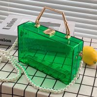 Fashion Solid Color Pearl Transparent Metal Button Square Buckle Square Bag main image 3