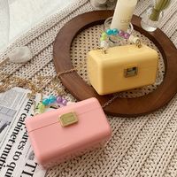 Cute Solid Color Beaded Chain Square Buckle Square Bag main image 5