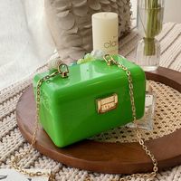 Cute Solid Color Beaded Chain Square Buckle Square Bag sku image 3