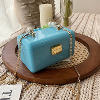 Cute Solid Color Beaded Chain Square Buckle Square Bag sku image 4