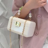 Cute Solid Color Beaded Chain Square Buckle Square Bag main image 3