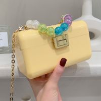 Cute Solid Color Beaded Chain Square Buckle Square Bag main image 2