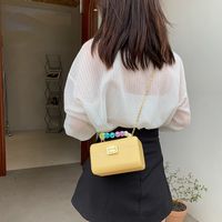 Cute Solid Color Beaded Chain Square Buckle Square Bag sku image 1