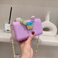 Cute Solid Color Beaded Chain Square Buckle Square Bag sku image 2