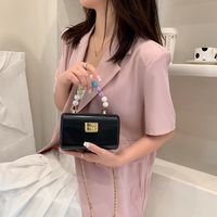 Cute Solid Color Beaded Chain Square Buckle Square Bag sku image 5