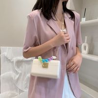 Cute Solid Color Beaded Chain Square Buckle Square Bag sku image 6
