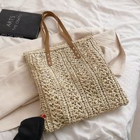Women's Medium Straw Solid Color Vacation Weave Square Zipper Straw Bag sku image 1