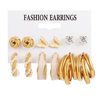 Fashion Butterfly Alloy Inlay Rhinestone Pearl Earrings 6 Pairs sku image 1